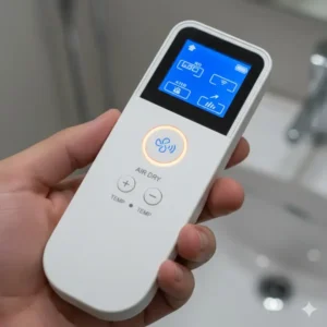 Close-up of a bidet remote control with an air icon to show do bidets have dryers.