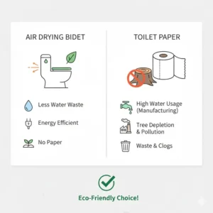 An infographic comparing toilet paper waste to the sustainability of an air drying bidet.