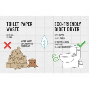 Comparison chart showing how using a bidet attachment dryer helps reduce toilet paper waste.