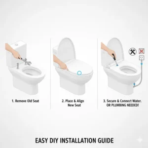 Step-by-step DIY installation guide for a cordless battery operated bidet toilet seat.