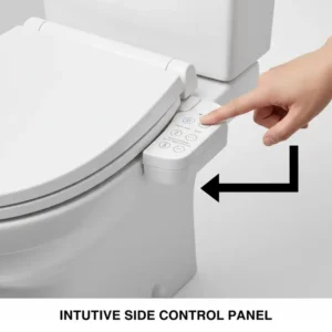 Close-up of the intuitive side control panel built into the battery operated bidet toilet seat.