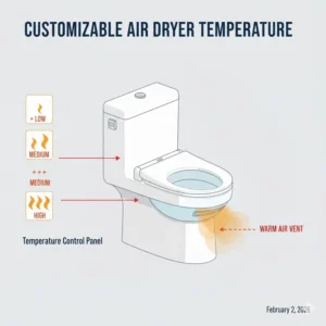 Diagram of the adjustable warm air temperature levels on a bidet toilet with dryer.