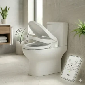 Demonstration of the soft-close lid mechanism on a battery operated bidet seat.
