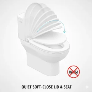 Illustration of the quiet soft-close lid feature on a battery operated bidet toilet seat.