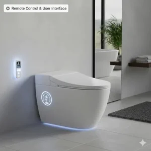 Wireless remote control interface for adjusting settings on a bidet toilet with dryer and heated seat