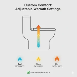 Graphic showing the different warm air intensity levels of an air drying bidet.