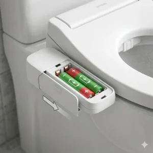 Close-up view of the side battery compartment on a high-quality battery bidet toilet seat.