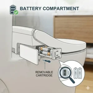 Side view of the intuitive control buttons on a battery powered bidet seat.