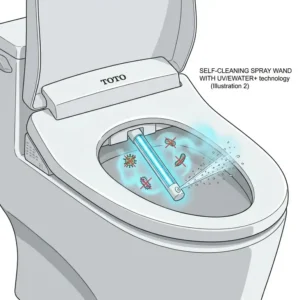 A technical diagram comparing the powerful flushing mechanisms of toto vs kohler bidet toilets.