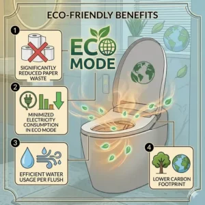 An infographic showing the eco-friendly benefits and paper-saving impact of an air dryer toilet.