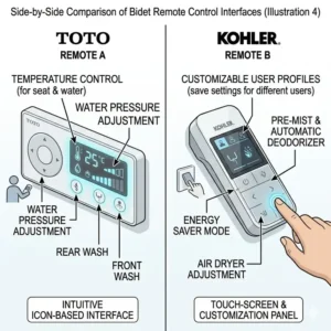 An aesthetic design comparison showing the different silhouettes of toto vs kohler bidet toilets.