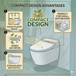 Minimalist illustration of a wall-mounted air dryer toilet designed for small bathroom spaces.