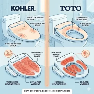 Ergonomic seat contour and heated zone map for a kohler vs toto bidet comfort study.