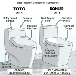Illustration of the LED nightlight and heated seat comfort features in toto vs kohler bidet toilets.