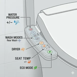 A close-up graphic of the intuitive side panel controls found on various bio bidets models.