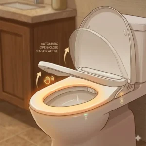 Illustration 6: Motion sensor activating the automatic open and close lid of a toto toilet with heated seat and bidet.