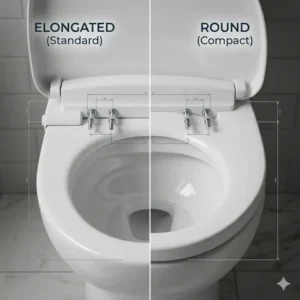 A comparison chart showing the compatibility of a battery bidet toilet seat with round and elongated toilets.