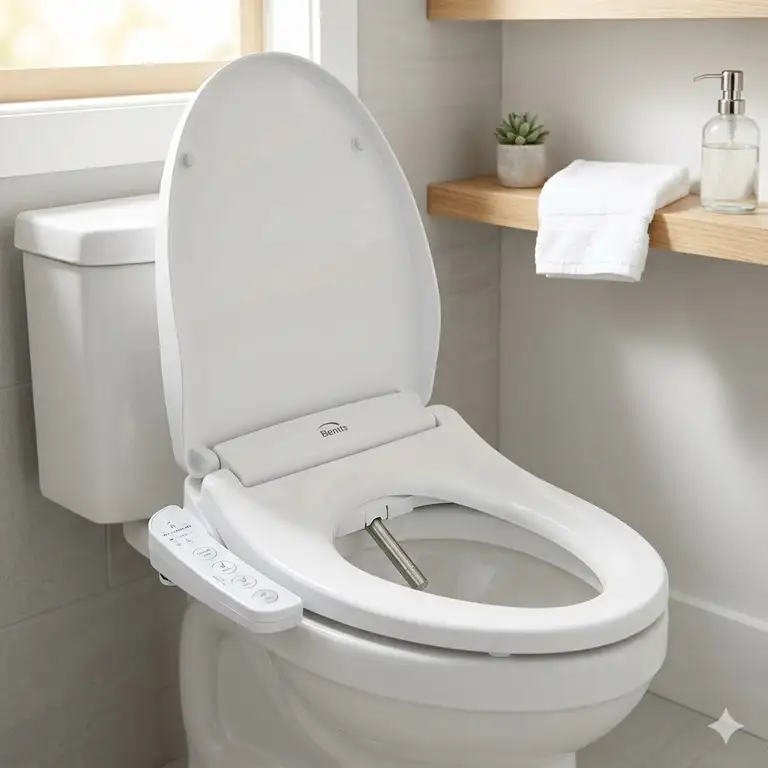A premium model of Bemis bidet seats installed in a modern bathroom setting.