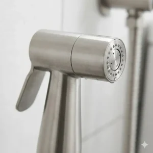 Close-up view of the high-quality brushed stainless steel bidet showing its rust-resistant texture.