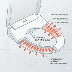 Internal view of the heating elements that provide warmth in Bemis bidet seats