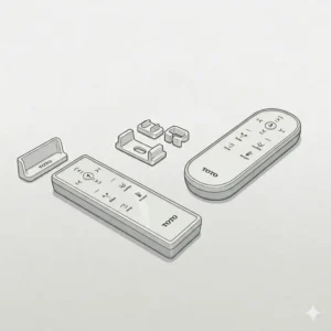 Replacement remote control and wall-mount dock, common toto bidet parts used for controlling Washlet spray functions.
