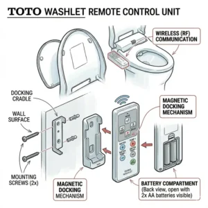 Internal toto washlet parts diagram for the remote control unit and wall-mount docking.