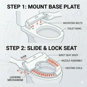 Step-by-step installation guide for mounting Bemis bidet seats to a toilet.