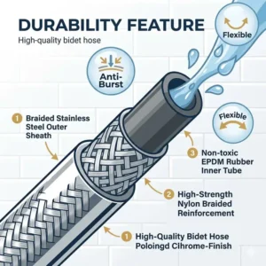 Technical view of the multi-layer burst-proof construction in a hose for toilet bidet.