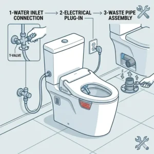 Plumbing diagram showing the easy installation process for a dual-flush bidet wc combo.