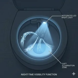 Illustration of the soft blue LED night light function on Bemis bidet seats.
