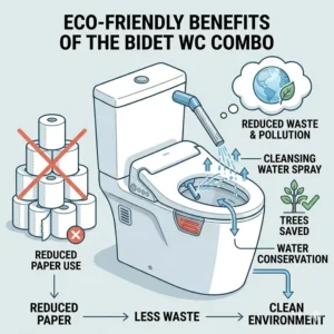 Illustration depicting the environmental impact of using a bidet wc combo to reduce paper waste and save water.