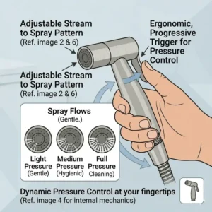 Educational graphic showing the hygiene and environmental benefits of using a stainless steel bidet spray.
