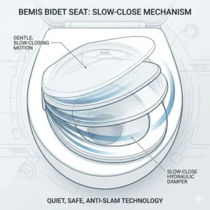 Visual representation of the quiet slow-close lid technology in Bemis bidet seats.