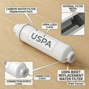 Inline carbon water filter replacement designed specifically for uspa bidet parts.