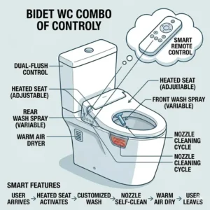 User interface illustration of a remote control used to operate a heated bidet wc combo seat.