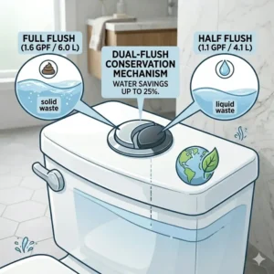 Top view of the dual-flush water-saving buttons on a chair height toilet with bidet.