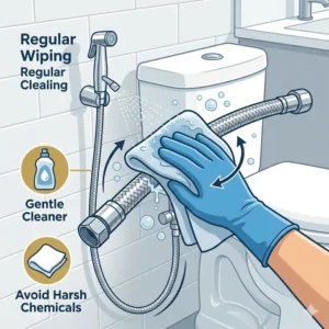 Helpful tips for regular cleaning and maintenance of a chrome hose for toilet bidet.