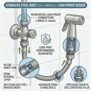 Visual demonstration showing various household uses for a versatile stainless steel bidet sprayer.