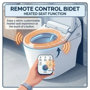 Close-up of a person holding a sleek electronic remote control bidet interface to adjust water temperature settings.