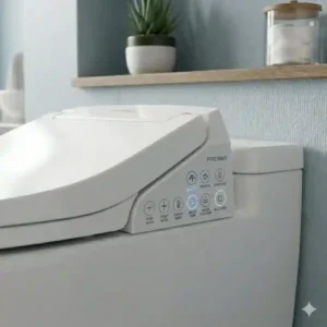 Illustration of a dual-nozzle self clean bidet highlighting separate hygienic wash options for masculine and feminine care.