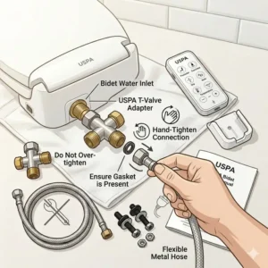 Detailed diagram showing the water supply connection as described in the uspa bidet manual costco.