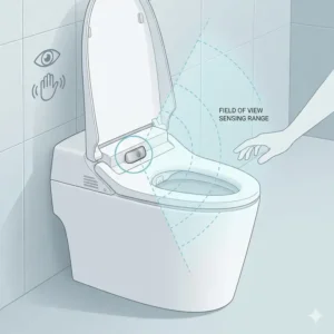 Demonstration of the motion sensor lid opening automatically on a toto automatic wc smart toilet