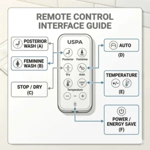 Button layout and programming instructions for the wireless remote in the uspa bidet manual costco.