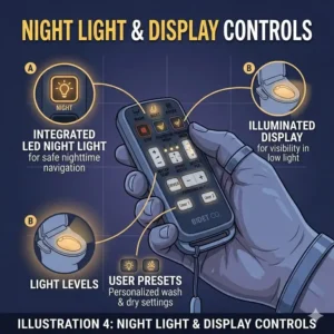A close-up illustration of the LED night light button on a bidet toilet remote.