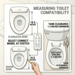 Comparison chart for elongated and round toilet compatibility found in the uspa bidet manual costco.