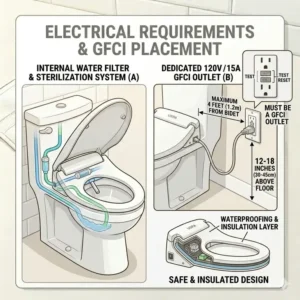 Safety guidelines and power outlet positioning instructions from the uspa bidet manual costco.