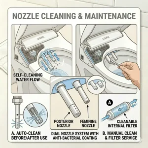 Maintenance steps for cleaning the dual-nozzle system according to the uspa bidet manual costco.