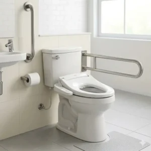 An ADA-compliant accessible design for a safe and functional bathroom with bidet and toilet.