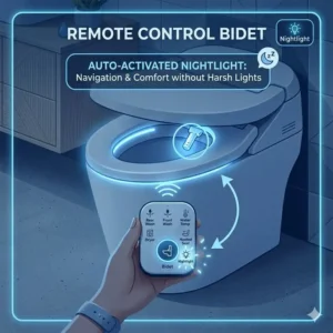 Step-by-step DIY installation guide infographic detailing how to mount a remote control bidet seat to a standard toilet bowl.