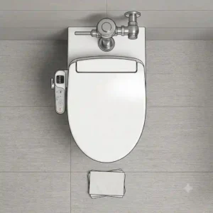 Top-down diagram view of a heavy-duty bidet for a commercial toilet seat designed for high-traffic facilities